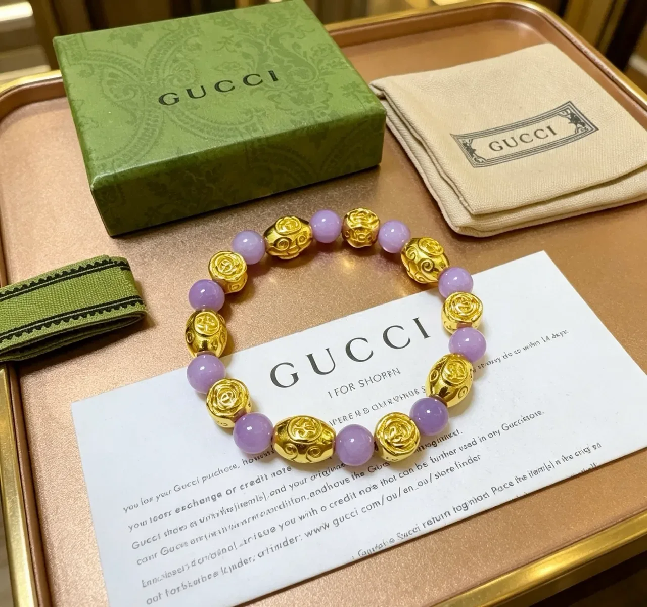 سوار Gucci معدني خرز بنفسجي وذهبي 4