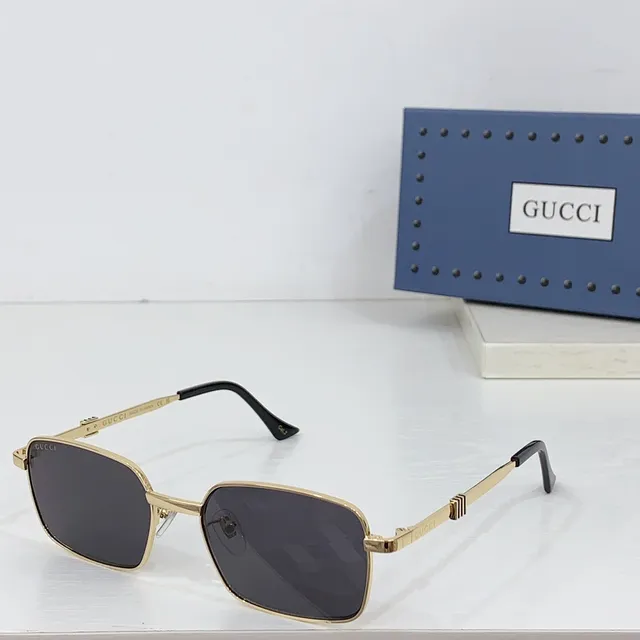 Gucci Rectangular Metal Frame Blue Lens Tortoiseshell Temple Sunglasses 5