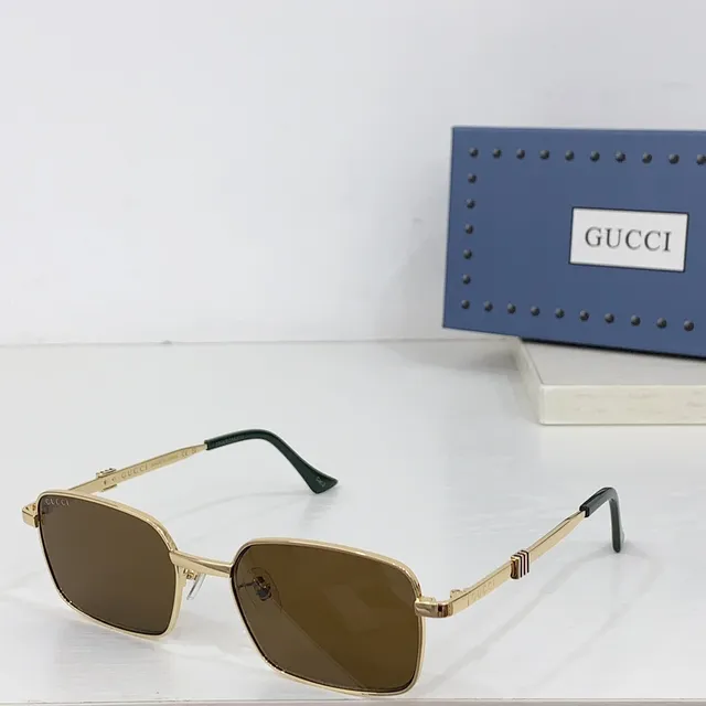 Gucci Rectangular Metal Frame Blue Lens Tortoiseshell Temple Sunglasses 7