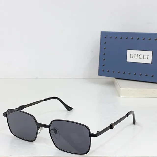 Gucci Rectangular Metal Frame Blue Lens Tortoiseshell Temple Sunglasses 9