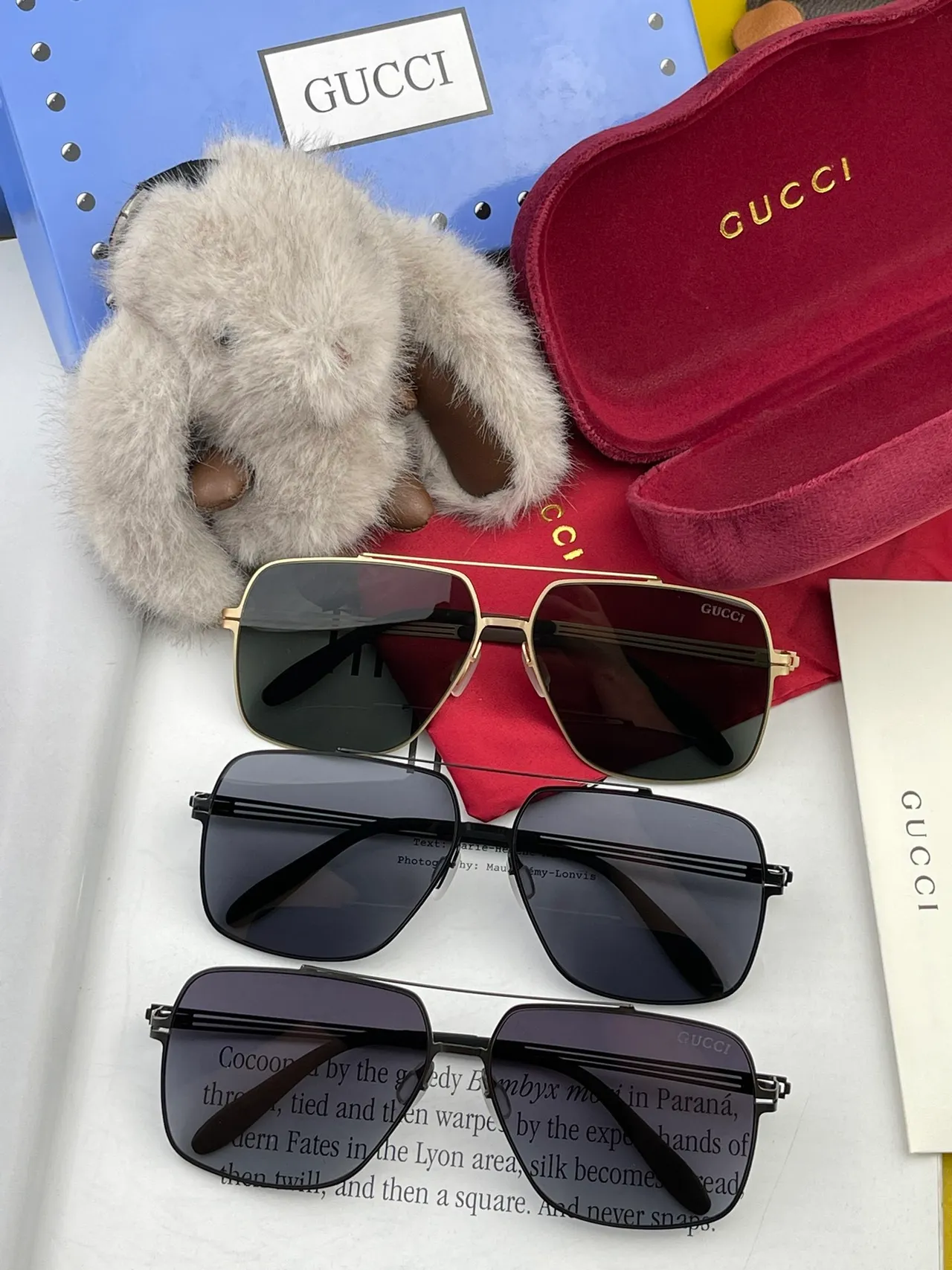 Gucci 矩形金属框渐变灰太阳镜 4