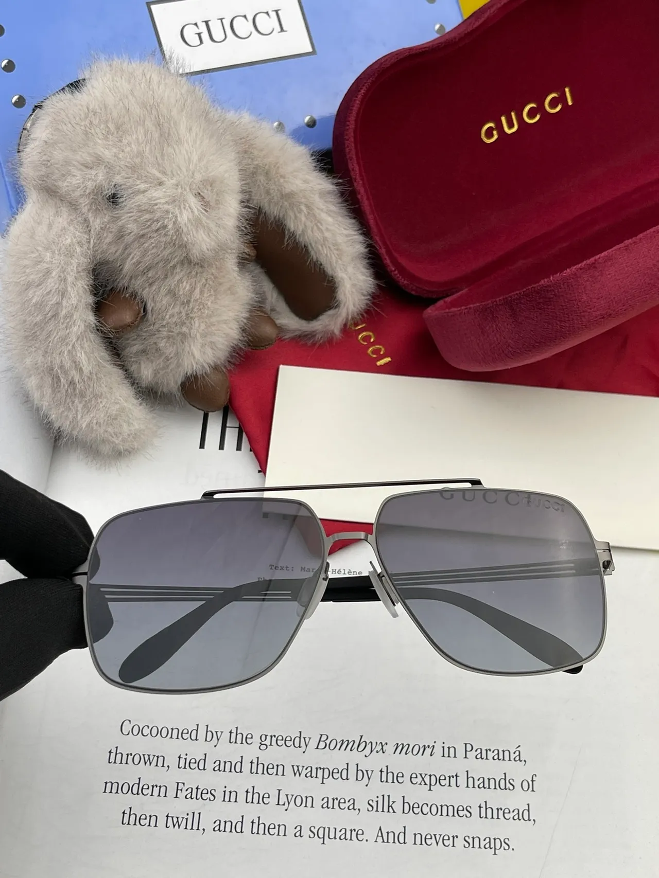 Gucci 矩形金属框渐变灰太阳镜 5