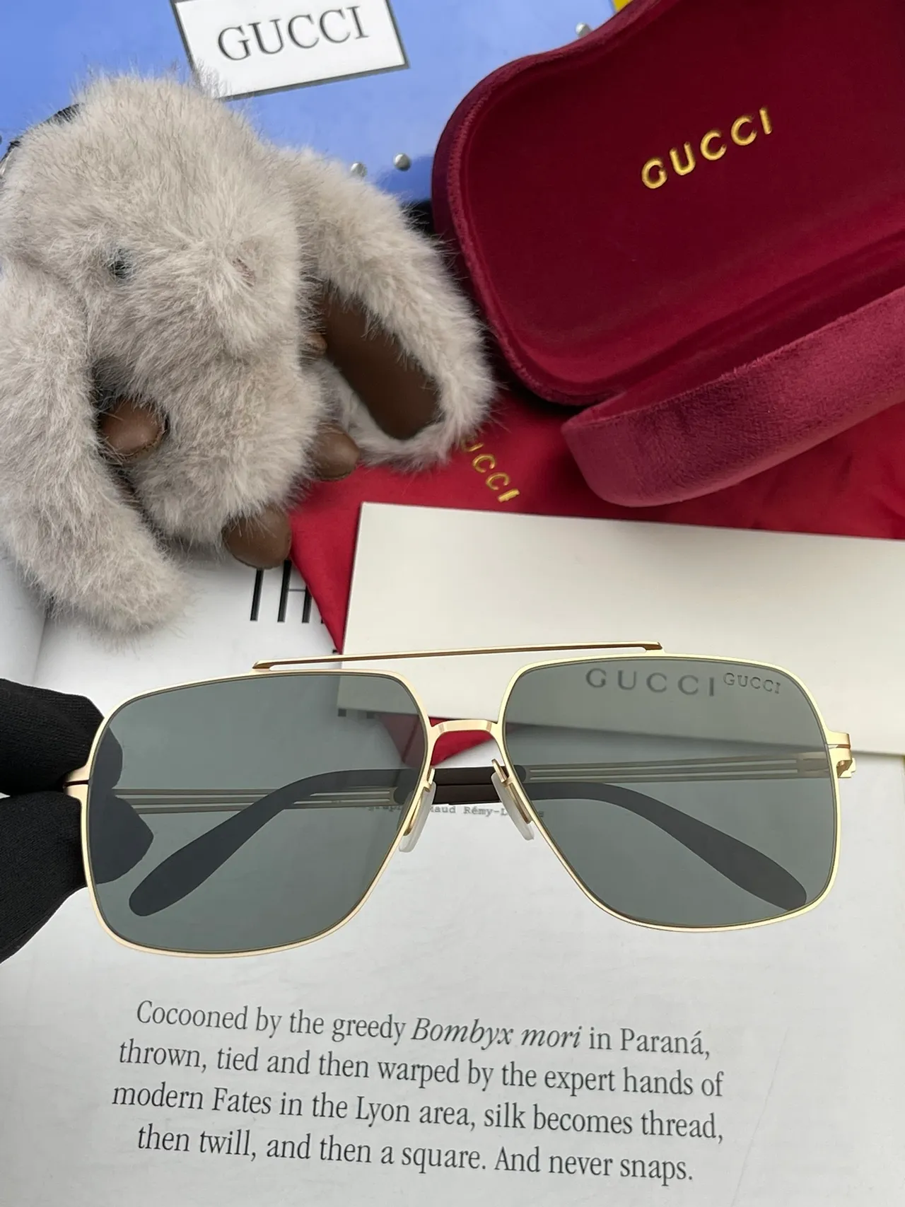Gucci 矩形金属框渐变灰太阳镜 6