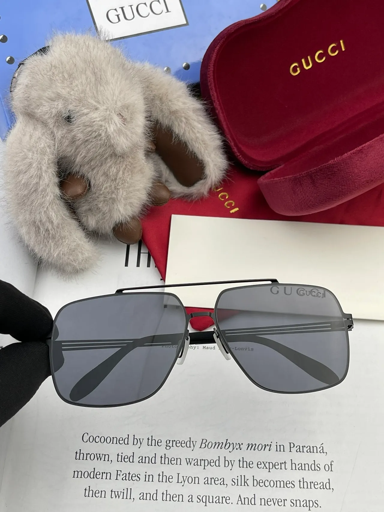 Gucci 矩形金属框渐变灰太阳镜 7