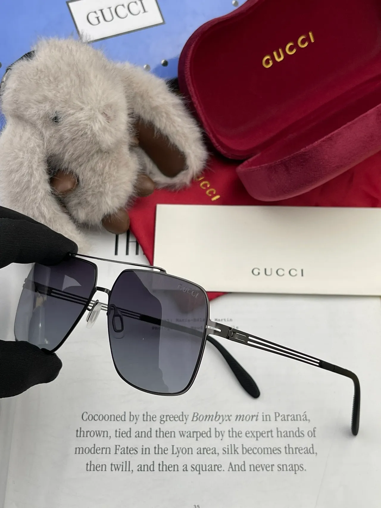 Gucci 矩形金属框渐变灰太阳镜 8
