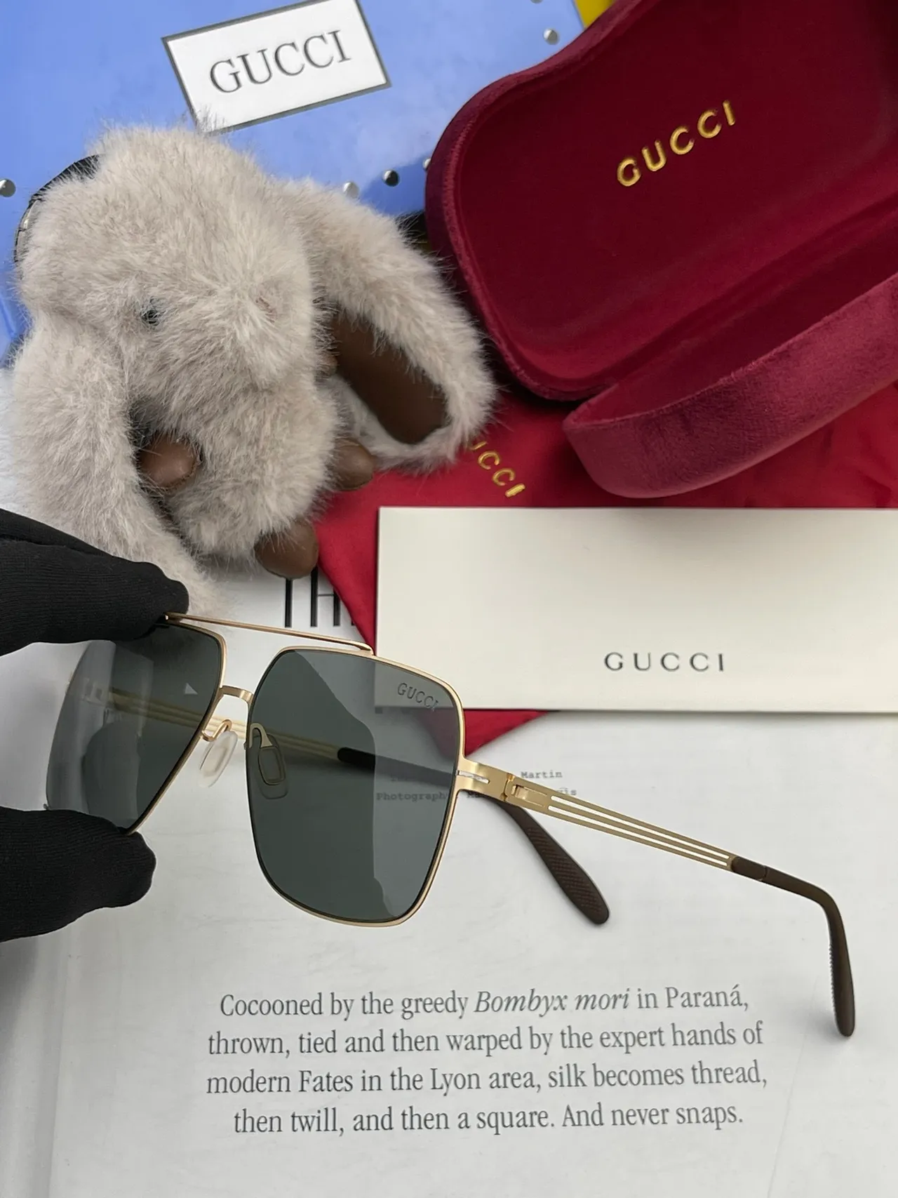 Gucci 矩形金属框渐变灰太阳镜 9