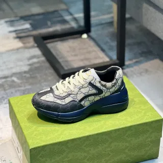 Gucci Rhyton Beige and Navy Chunky Sneakers