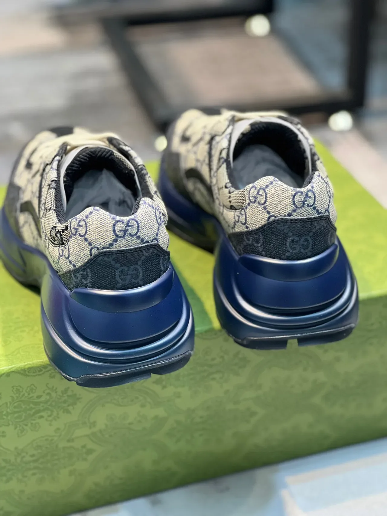 Gucci Rhyton Beige and Navy Chunky Sneakers 2