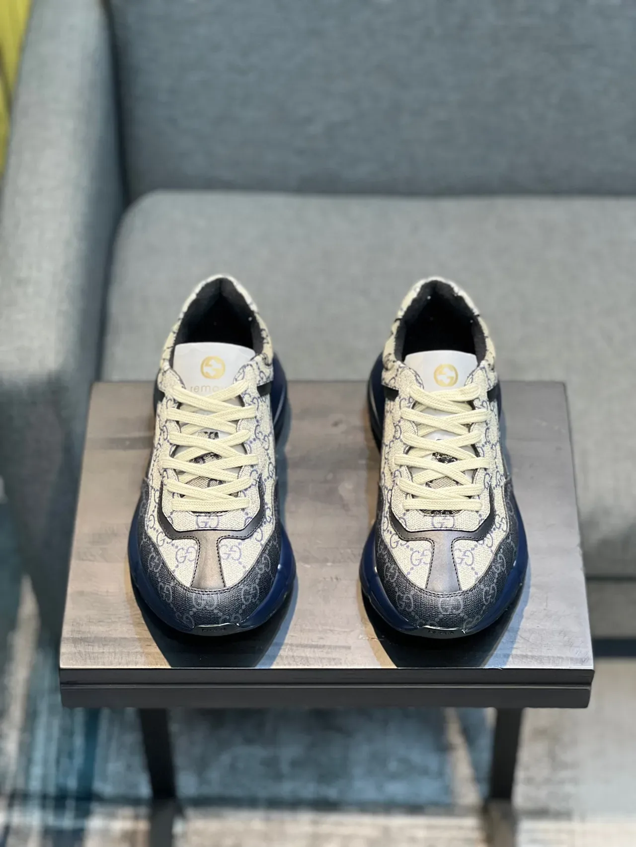 Gucci Rhyton Beige and Navy Chunky Sneakers 6