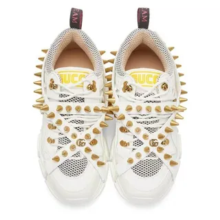 Gucci Rhyton White Gold Sole Spike-Studded Strap Chunky Sneakers 3