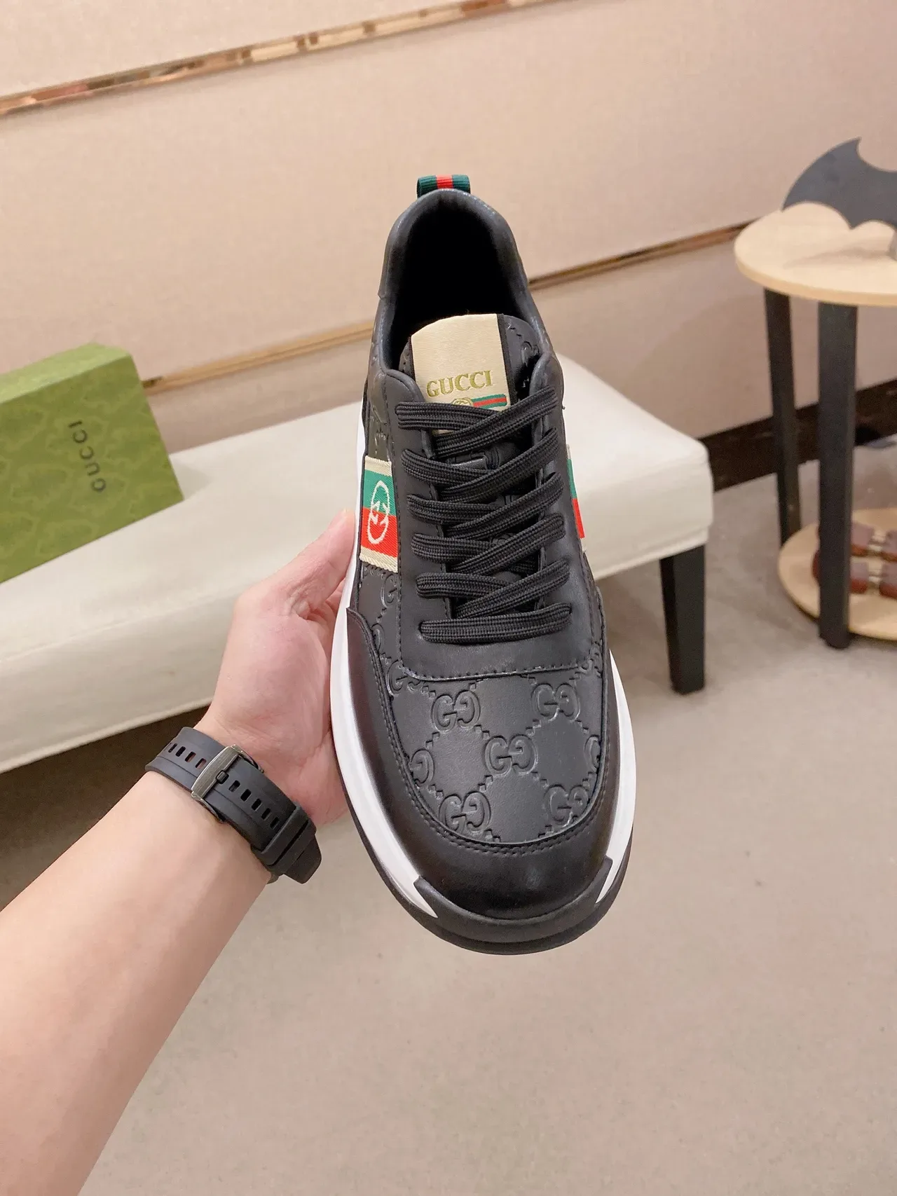 Gucci Screener Sneakers Lifestyle أسود أبيض جلد علوي مطبوع GG Monogram 2