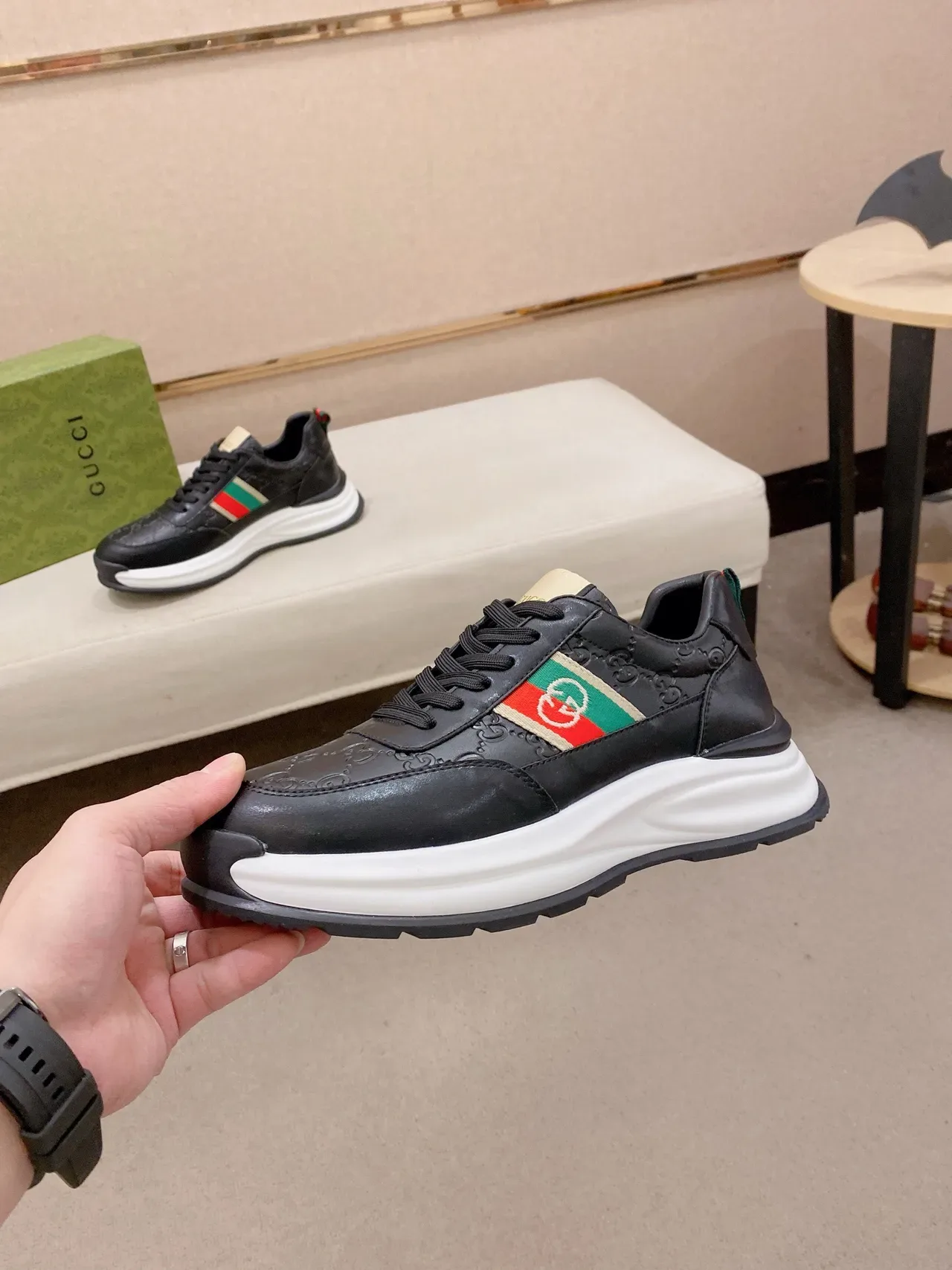 Gucci Screener Sneakers Lifestyle أسود أبيض جلد علوي مطبوع GG Monogram 3