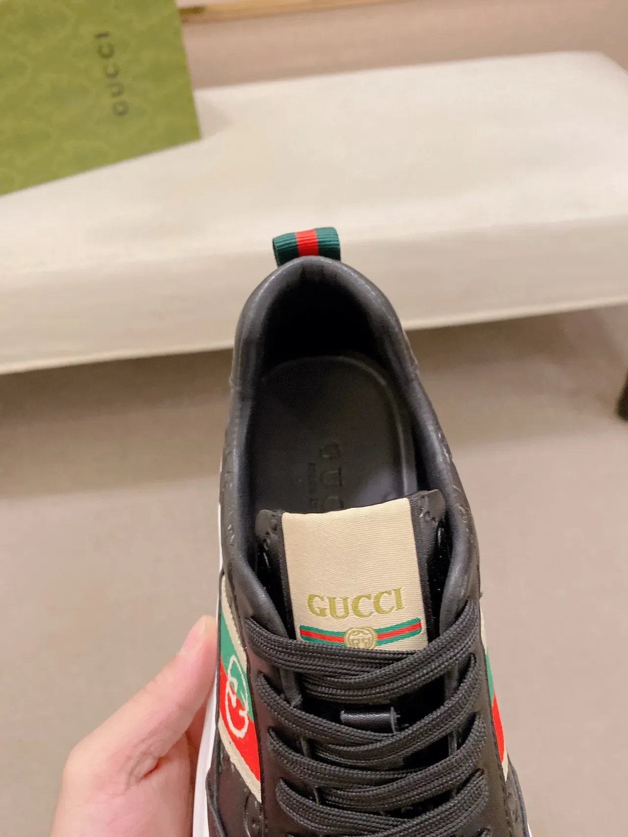 Gucci Screener Sneakers Lifestyle أسود أبيض جلد علوي مطبوع GG Monogram 6