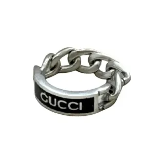 Gucci Screener चेन-लिंक एनेमेल लॉगो अंगूठी