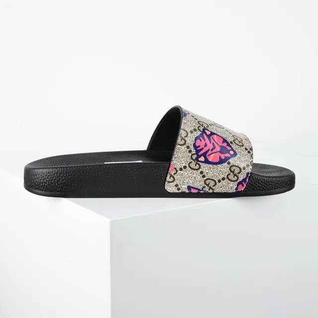 Gucci Screener GG Monogram طباعة الزهور نعال منزلقة 16