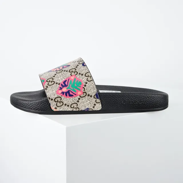Gucci Screener GG Monogram طباعة الزهور نعال منزلقة 18