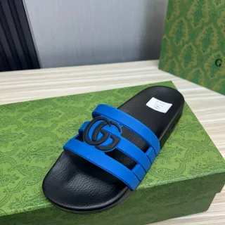 Gucci Screener Interlocking G 蓝色和黑色拖鞋