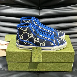 Gucci Screener 海军蓝和白色 GG Monogram 高顶生活方式运动鞋