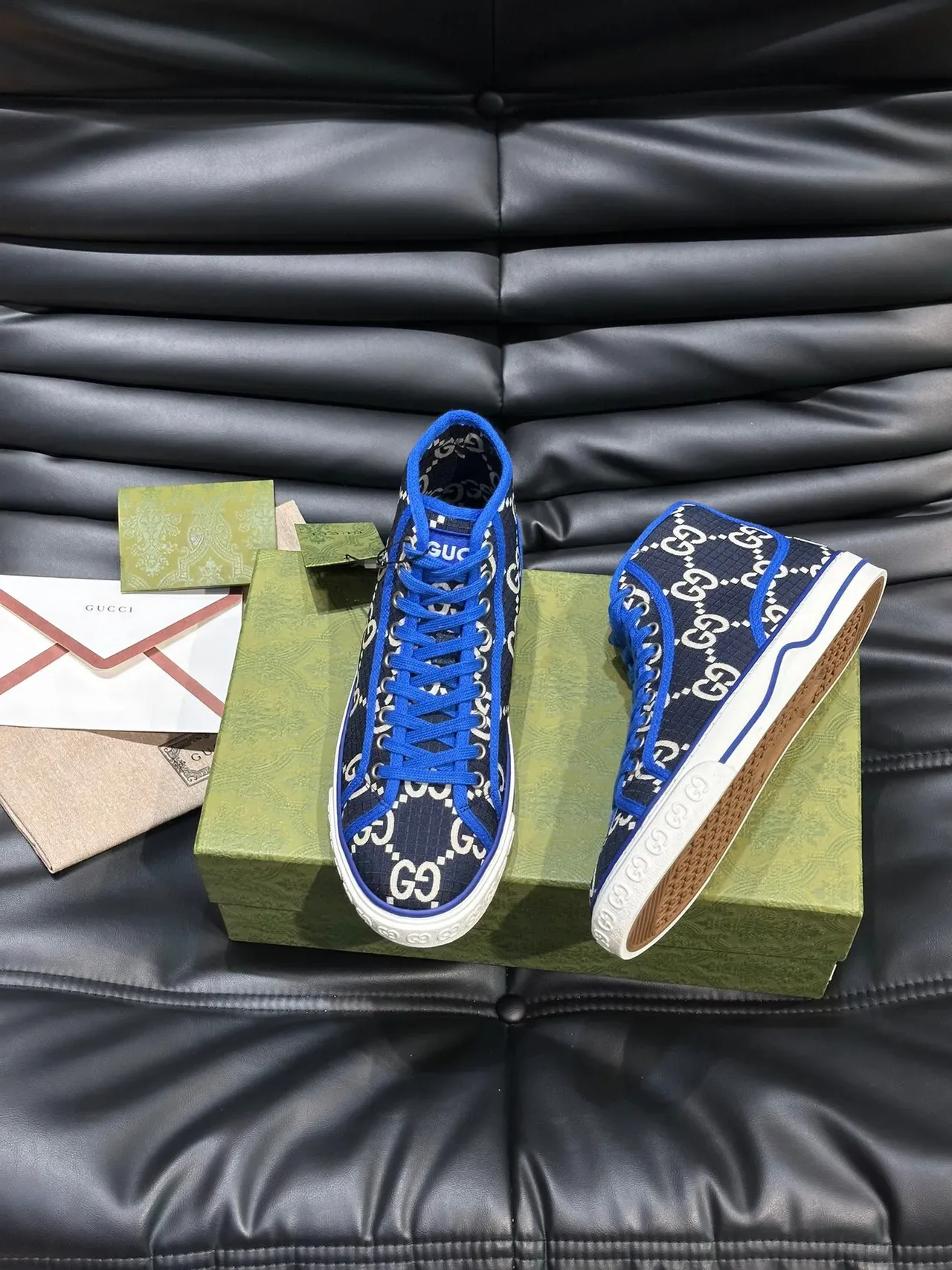 Gucci Screener Navy Blue and White GG Monogram High-Top Lifestyle Sneakers 3
