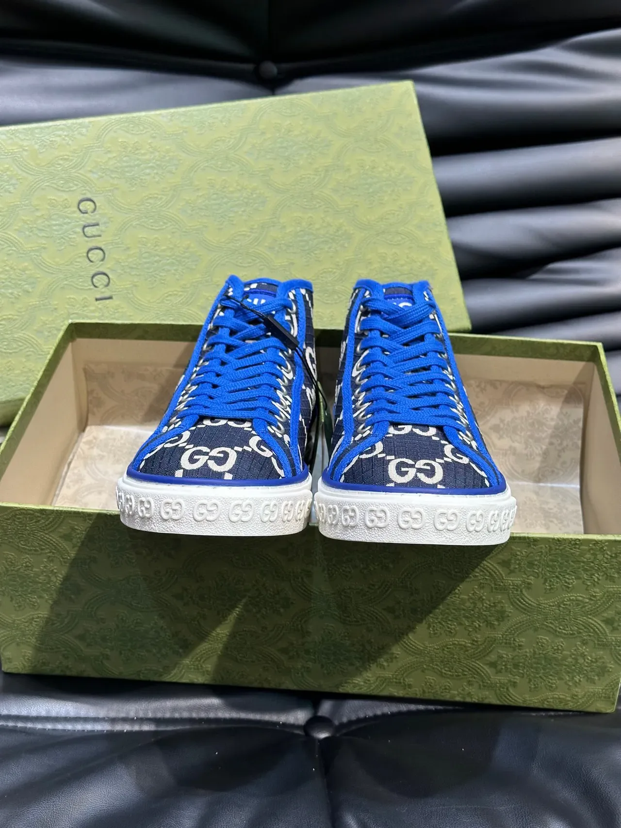 Gucci Screener Navy Blue and White GG Monogram High-Top Lifestyle Sneakers 5