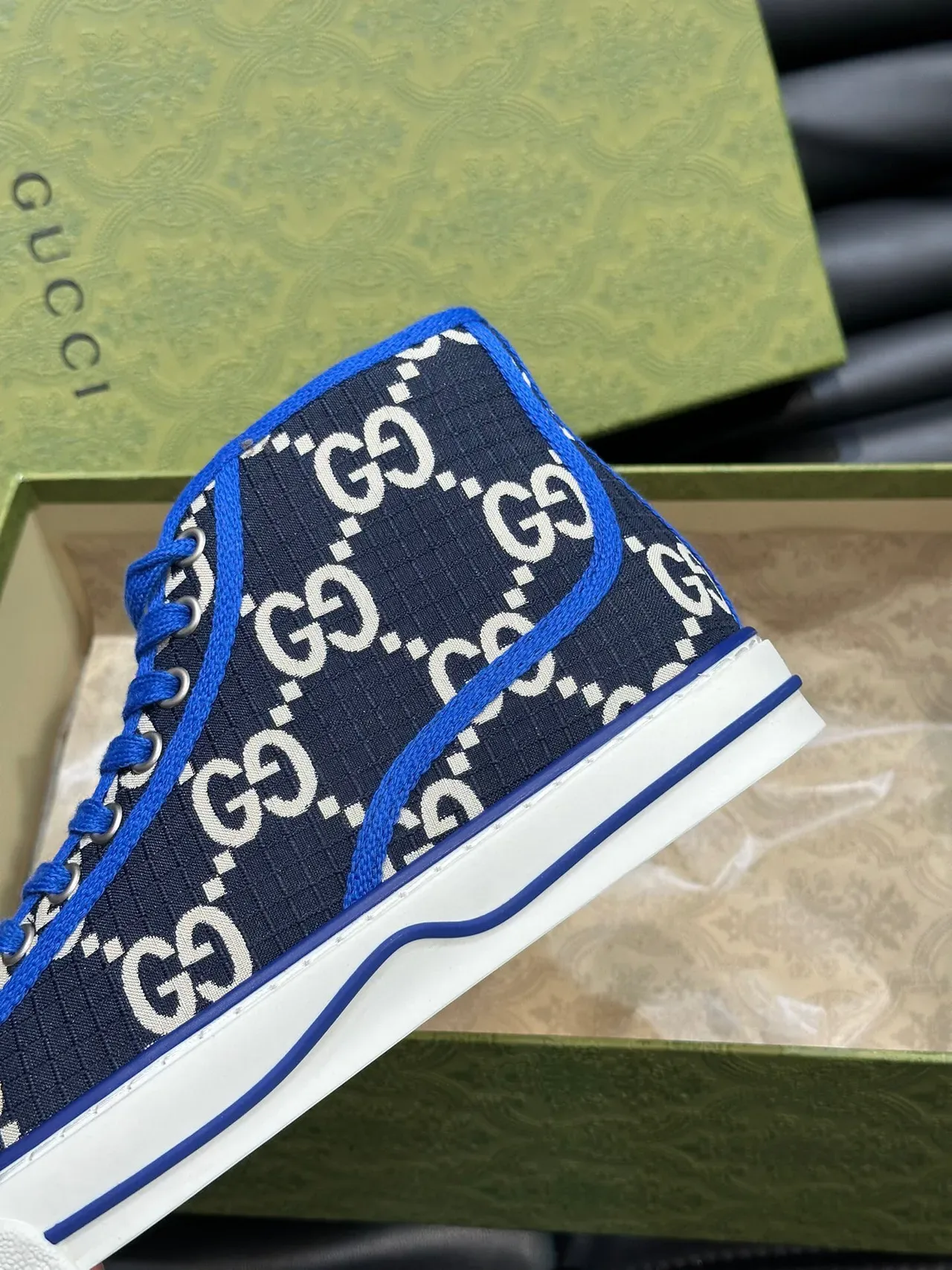 Gucci Screener Navy Blue and White GG Monogram High-Top Lifestyle Sneakers 6