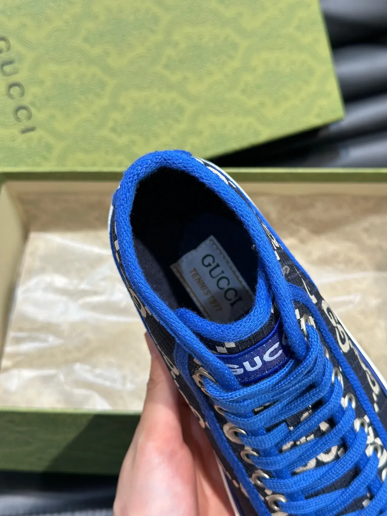 Gucci Screener Navy Blue and White GG Monogram High-Top Lifestyle Sneakers 8