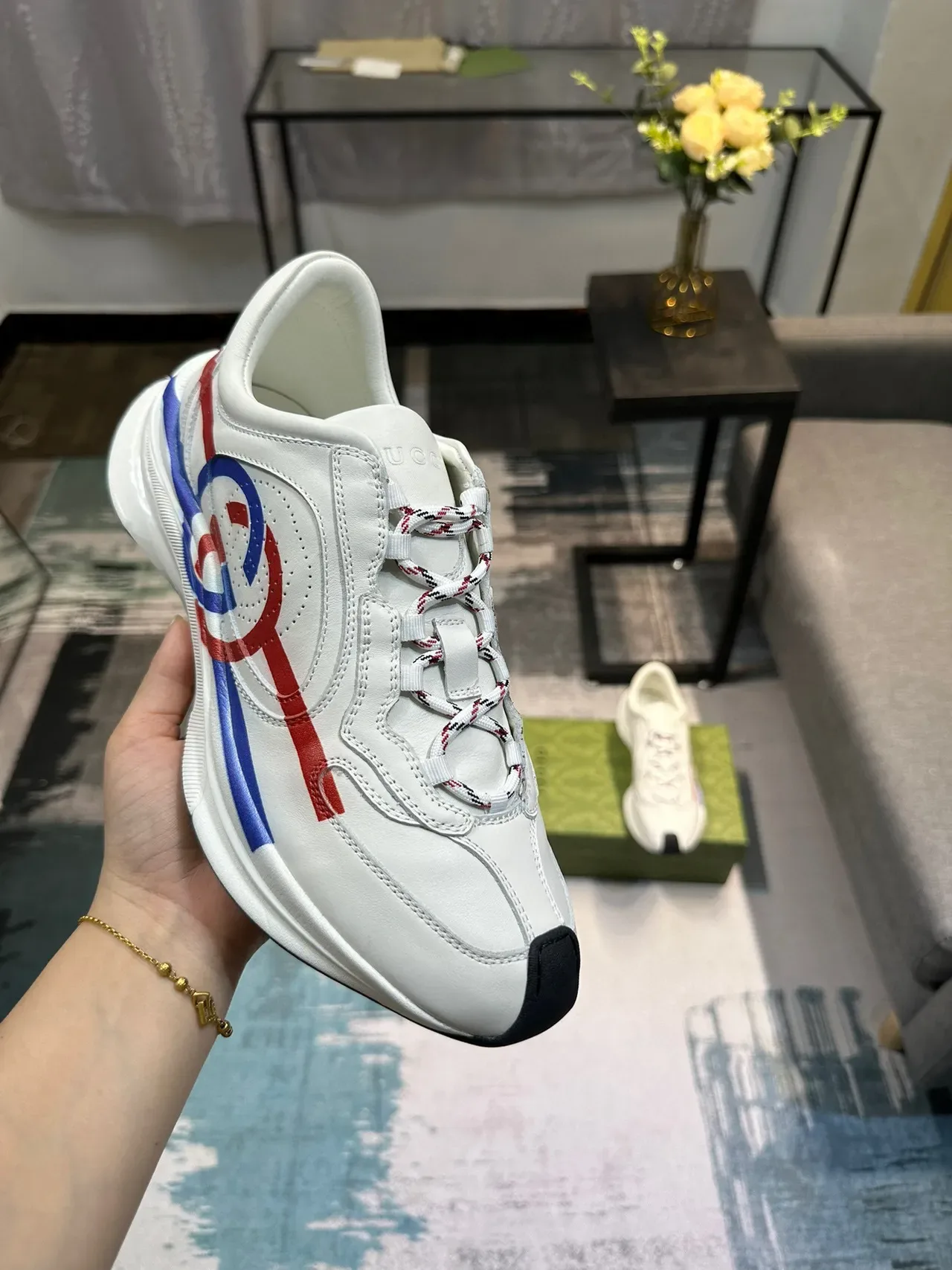 Gucci Screener সাদা, লাল, নীল লোগো লাইফস্টাইল স্নিকার 6