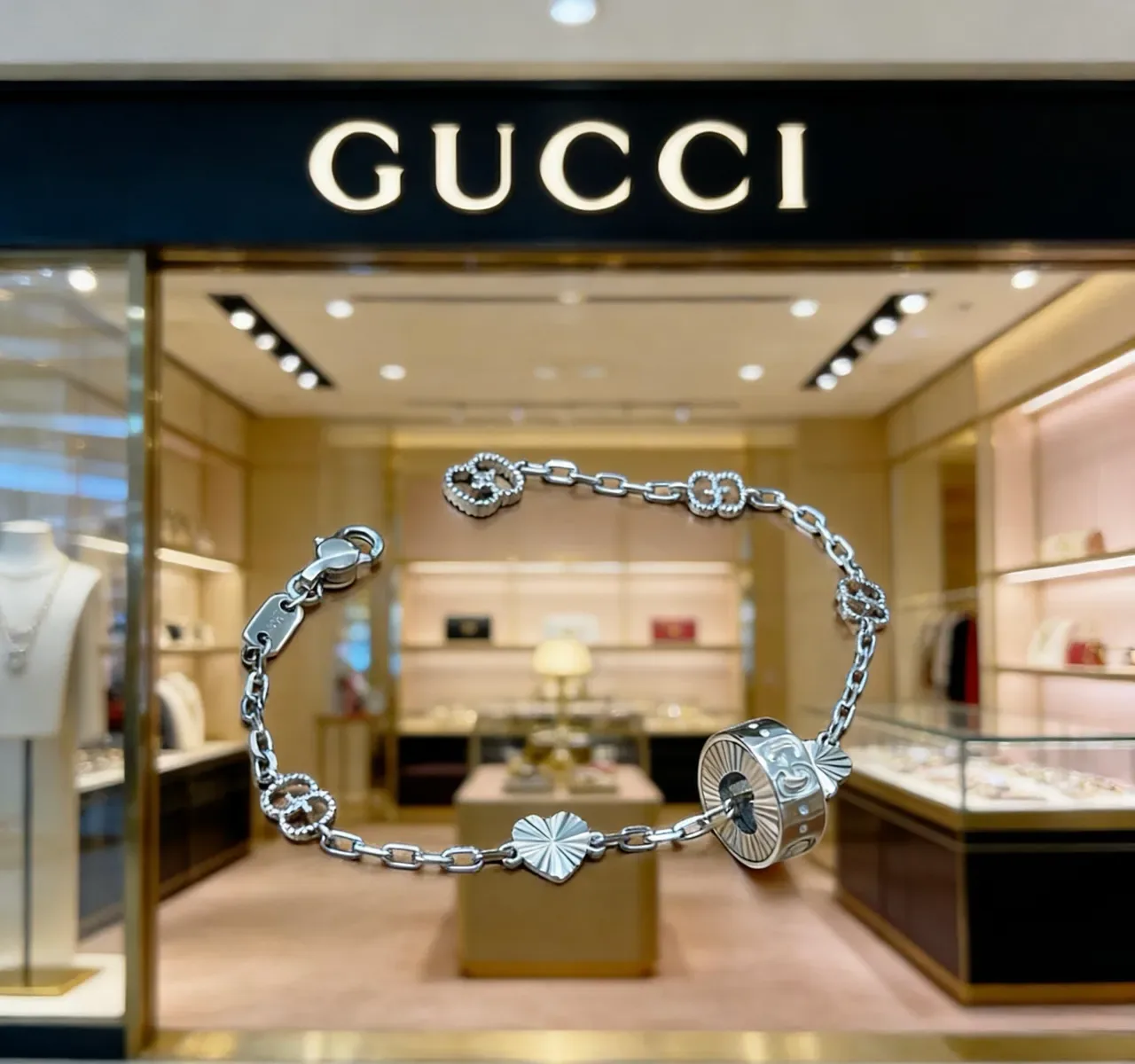 Gucci Silver Chain Interlocking G Motifs Bracelet 7