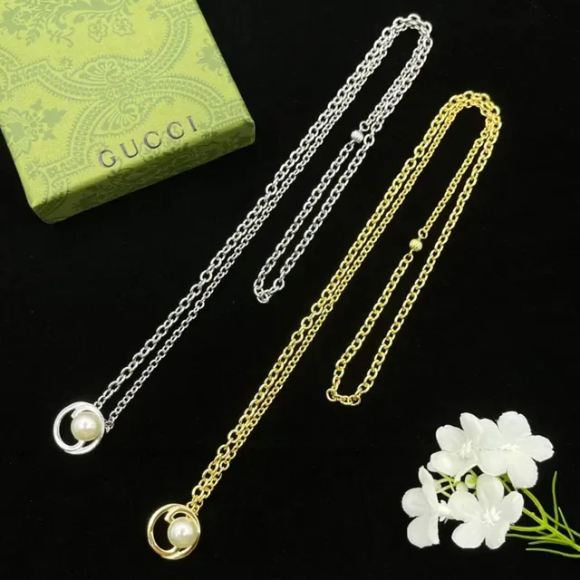 Gucci Silver Chain Pearl Pendant Necklace 2