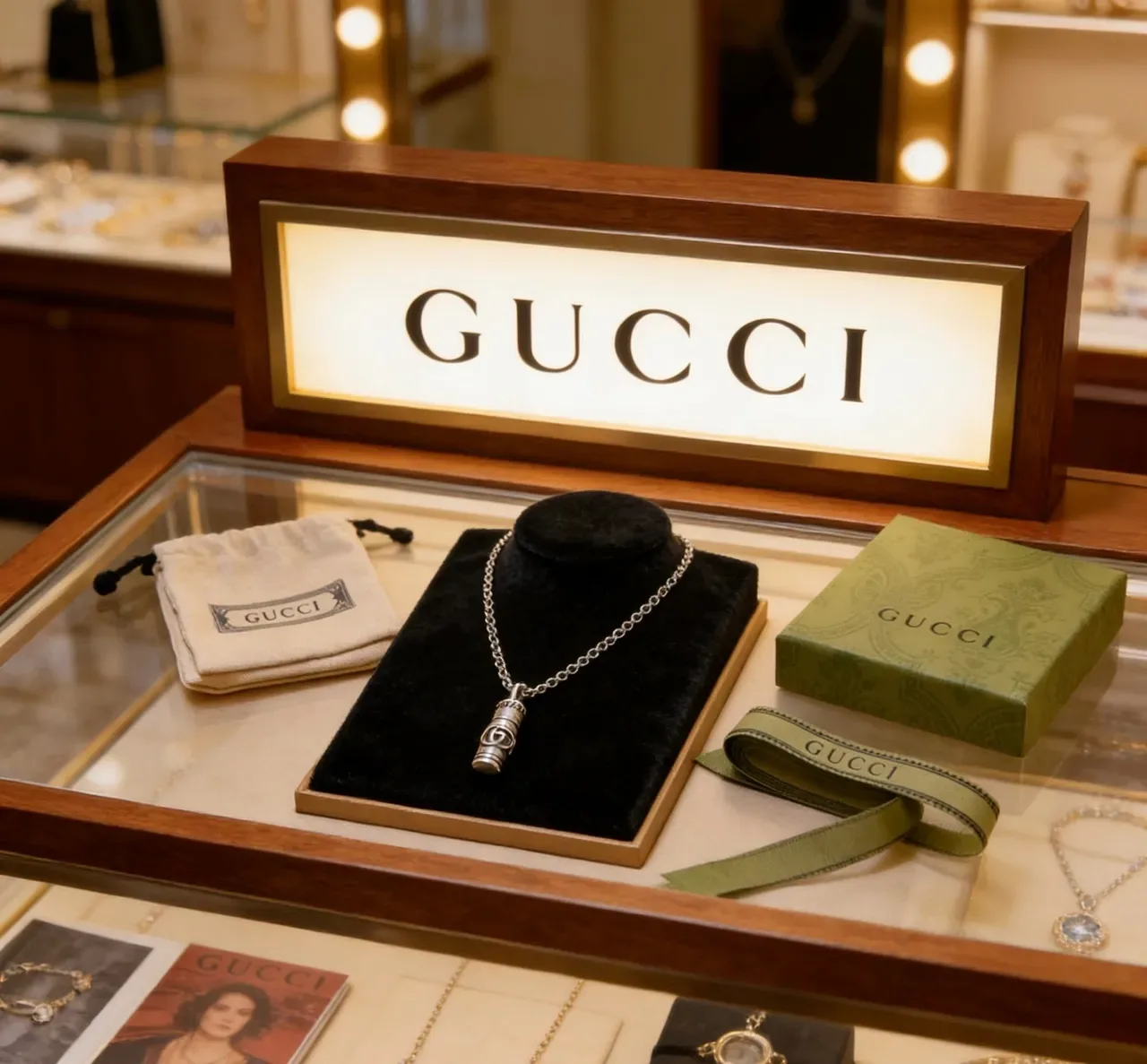 Gucci Silver Cylindrical Pendant Interlocking G Logo Necklace 6