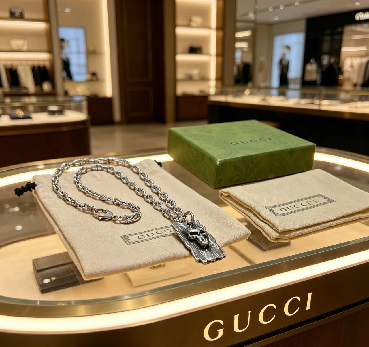 Gucci Skull Motif Silver-Tone Chain Necklaces 4