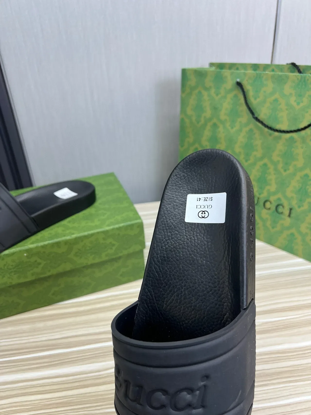 Gucci Slide Black Embossed Logo Strap Slippers 3