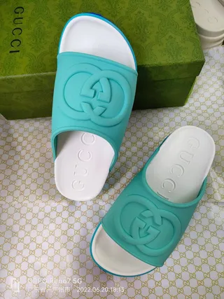 Gucci Slide Turquoise and White Molded Rubber Slippers 5