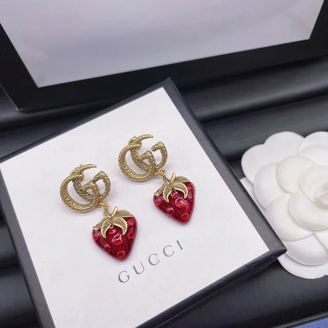 Gucci Strawberry Interlocking G Drop Earrings 4