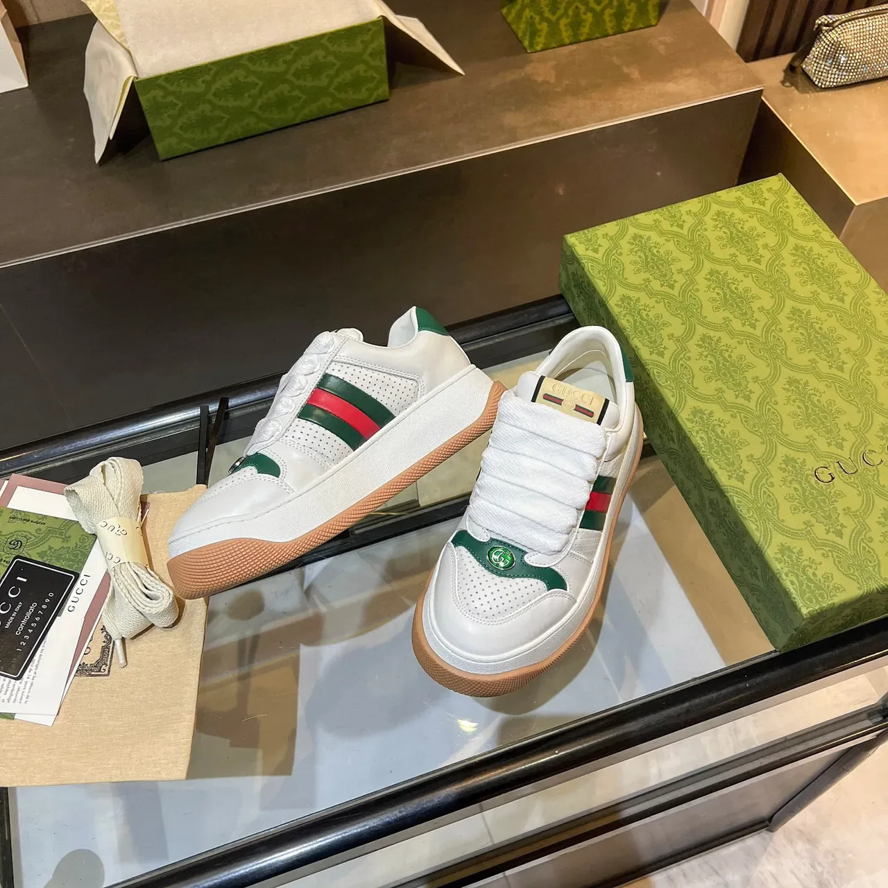 Gucci Tennis 1977 branco verde vermelho Web tênis lifestyle 2
