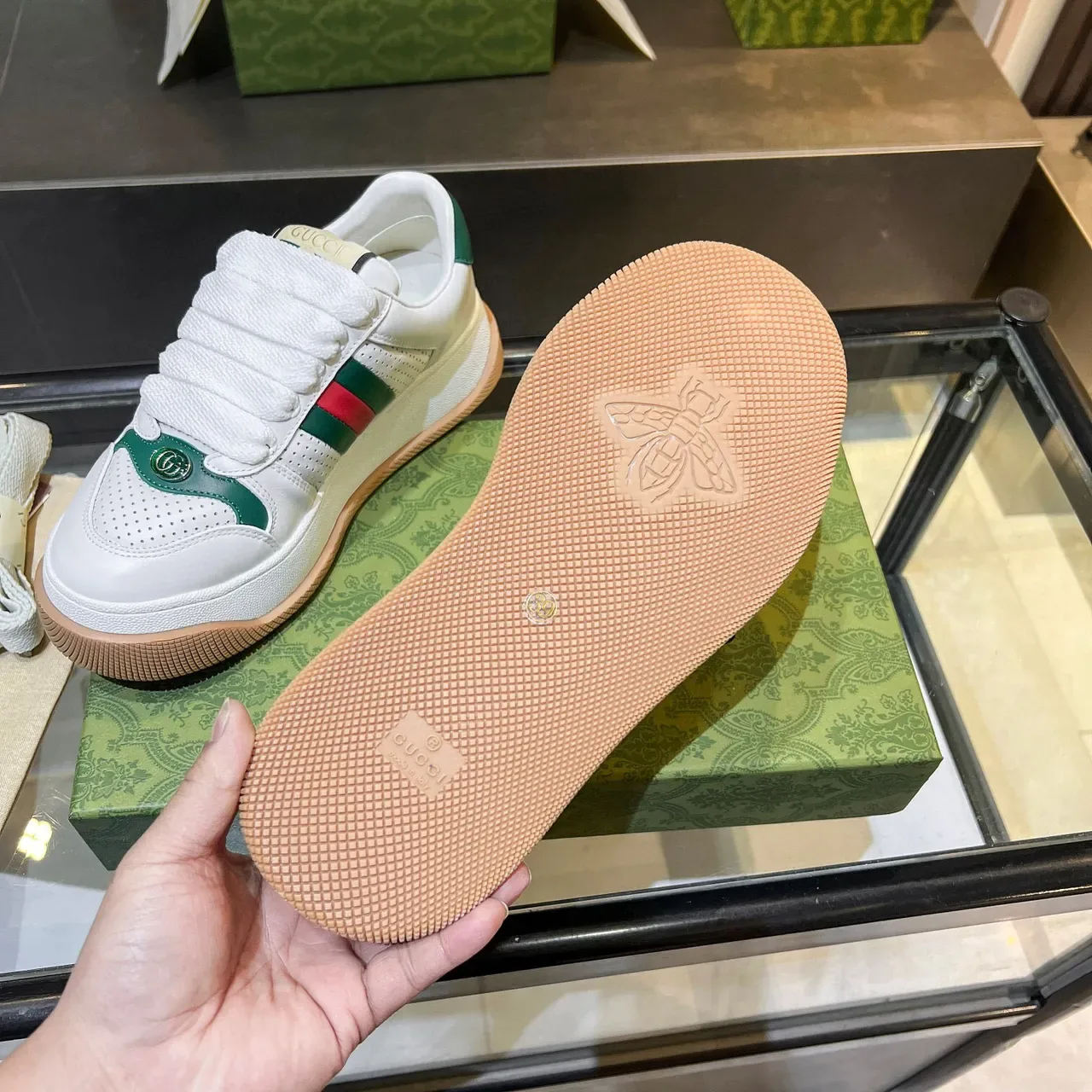 Gucci Tennis 1977 branco verde vermelho Web tênis lifestyle 9