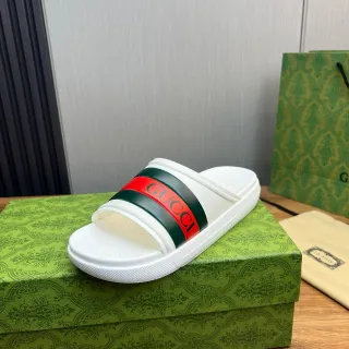 Gucci Web Stripe Slide Sandálias Brancas Verdes Vermelhas
