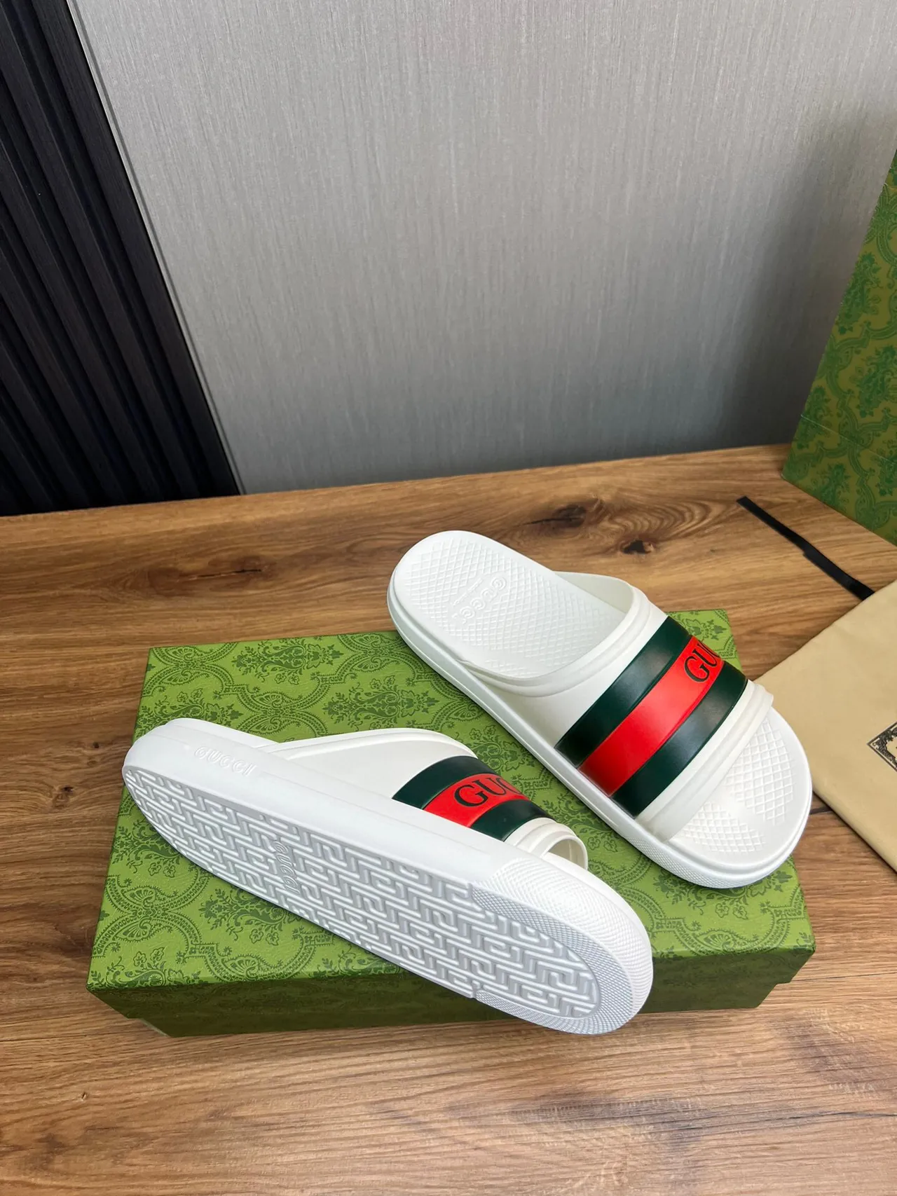 Gucci Web Stripe Slide White Green Red Slippers 6