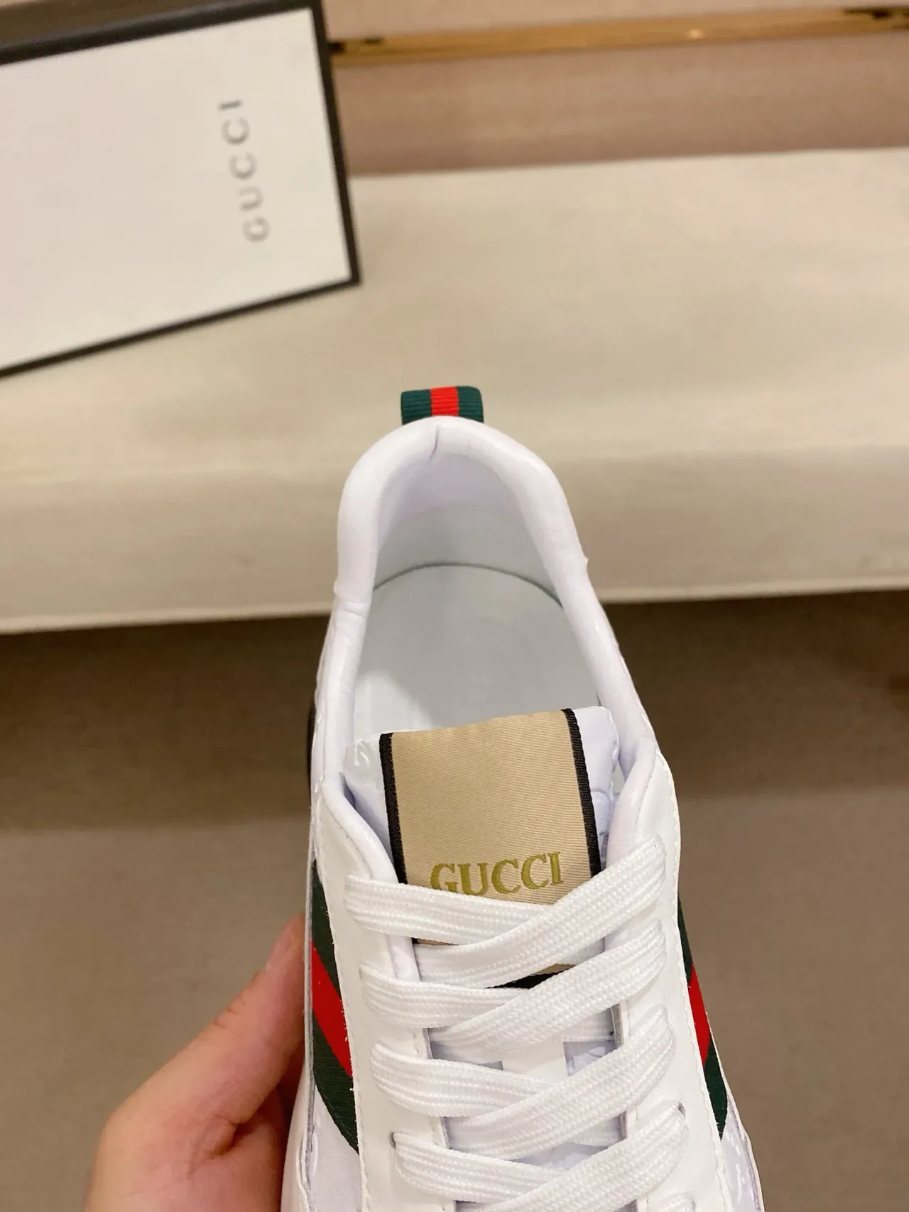 Gucci Blanc et Noir Monogrammés en Cuir avec Rayures Web et Acent Zapatillas Lifestyle 6