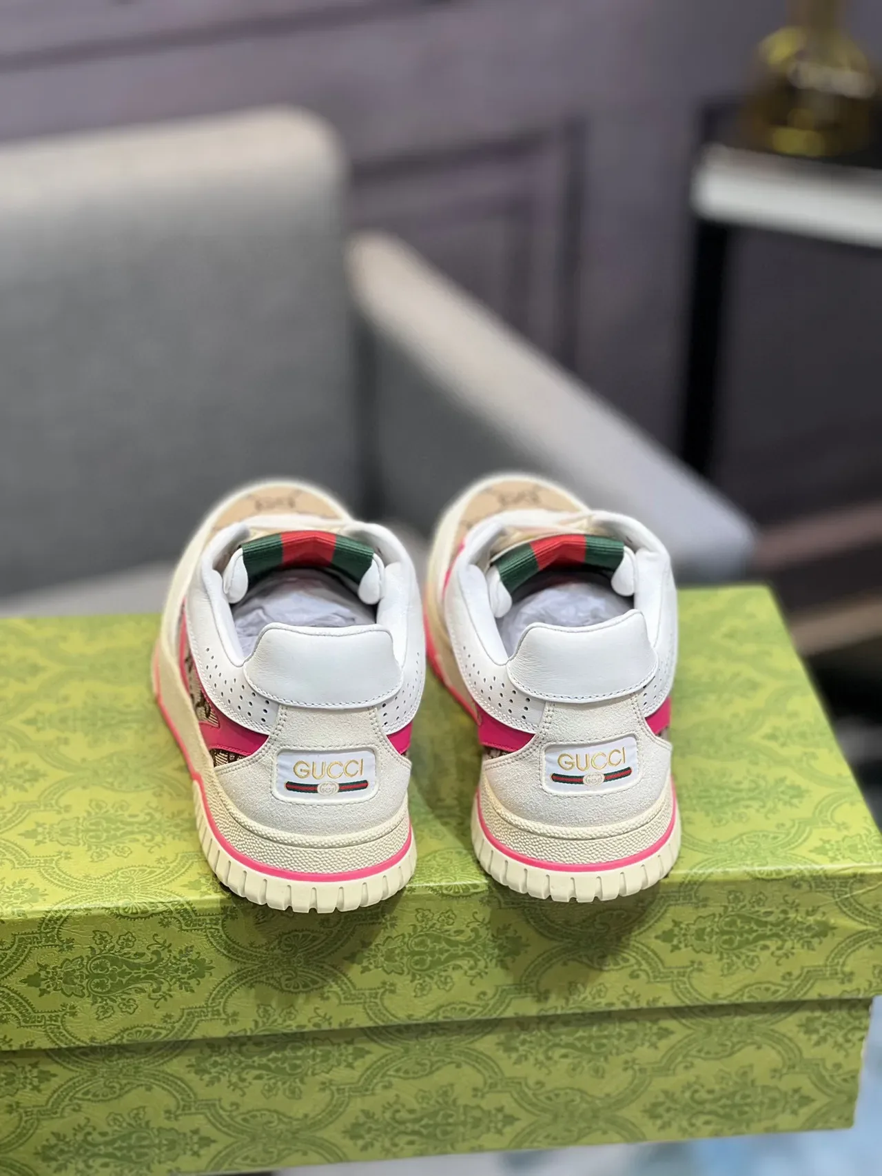 Gucci Blanch es y Rosas GG Monogram Lona Borde Contraste Lifestyle Sneakers 4