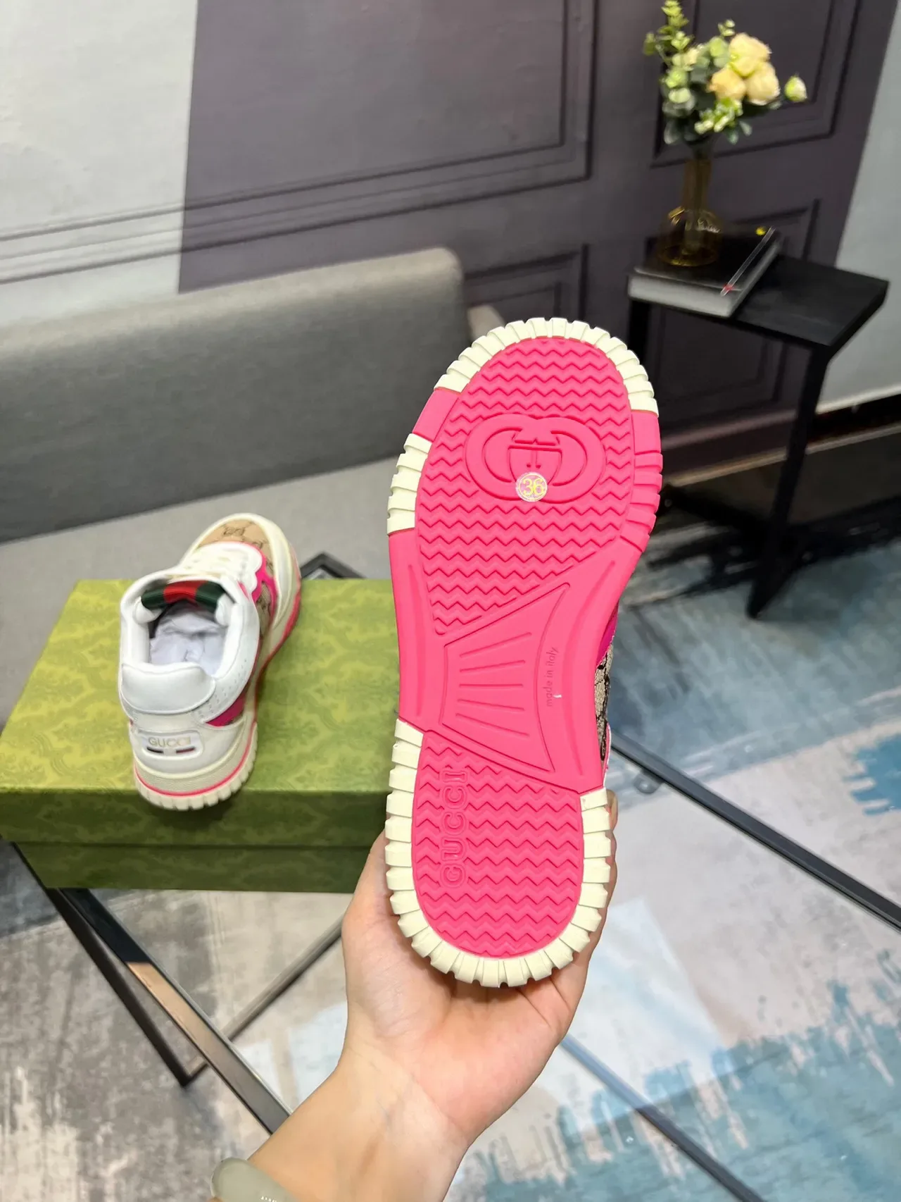 Gucci Blanch es y Rosas GG Monogram Lona Borde Contraste Lifestyle Sneakers 5