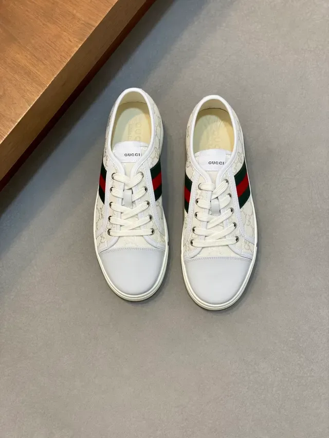 Gucci Blanc et Rouge GG Monogram Toile Cuir Toe Cap Lifestyle Sneakers 5