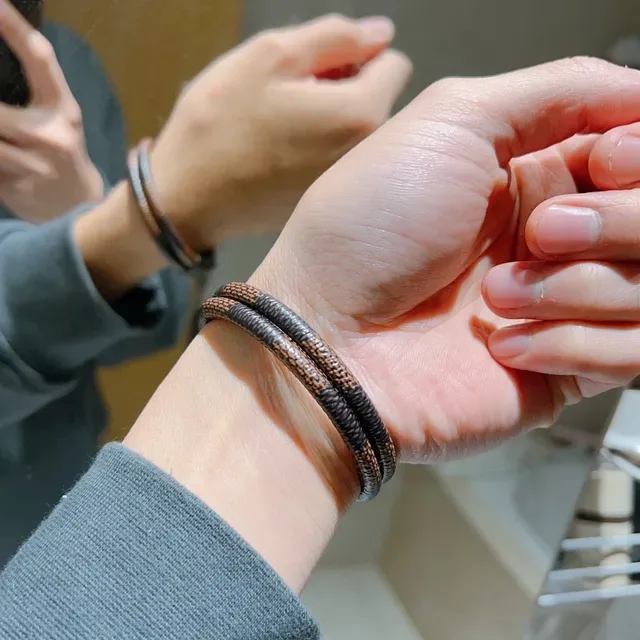 Gucci Woven Leather Bracelet Brown Beige Double-Wrap Bracelet 4
