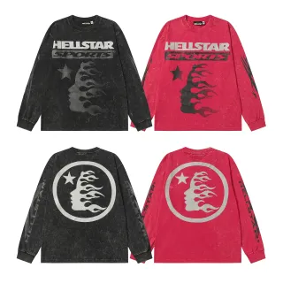 Hellstar Acid-Wash Distressed Graphic Long-Sleeve T-Shirt