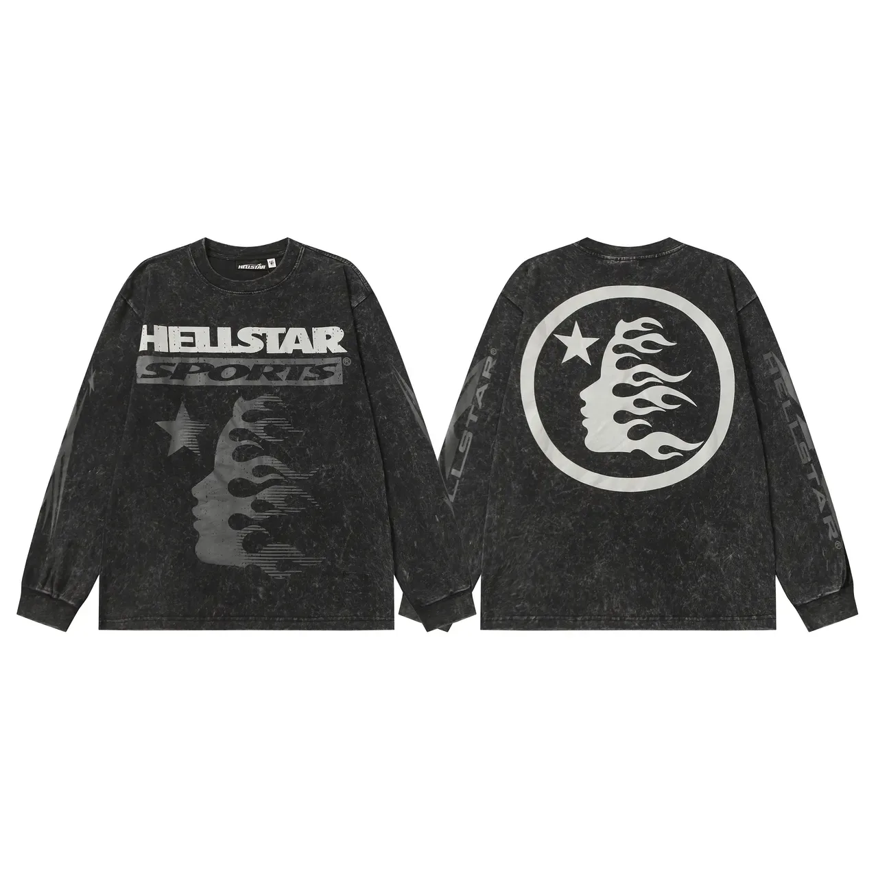 Hellstar Acid-Wash Distressed Graphic Long-Sleeve T-Shirt 4