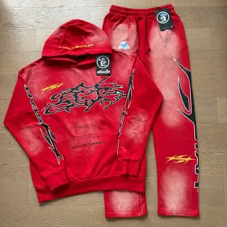 Hellstar Acid-Wash Red Graphic Tracksuit