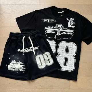 Hellstar Black White Graphic-Print Oversized Fit Tracksuit