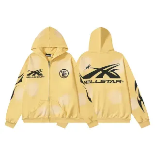 Hellstar Graphic-Print Bleach-Splash Yellow Zip-Up Hoodie