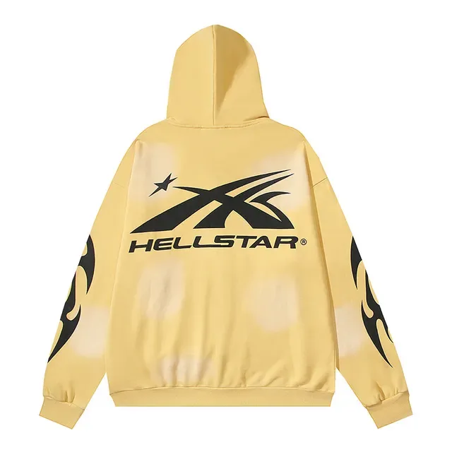 Hellstar Graphic-Print Bleach-Splash Yellow Zip-Up Hoodie 3