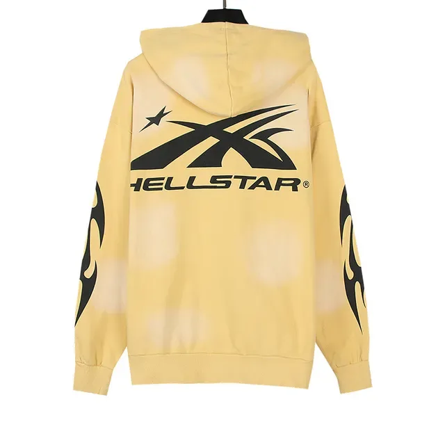 Hellstar Graphic-Print Bleach-Splash Yellow Zip-Up Hoodie 4